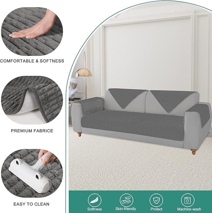 Foxdecor Couch Arm Covers Sofa Arm Cover, Arm Chair Covers Set of 2, Non-Slip Chair Arm Covers, Arm Rest Cover for Sofa, Armchair Slipcovers Couch Protector (Dark Grey 30x30 inch)