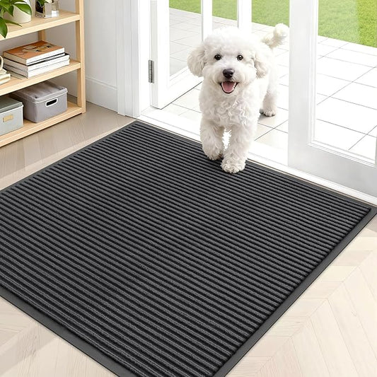 OLANLY Front Door Mat Indoor Outdoor Entrance, Waterproof Heavy Duty Doormat, Fade Resistant, Low Profile, Easy Clean Patio Porch Welcome Floor Mats for Entry, 35x30, Charcoal Grey