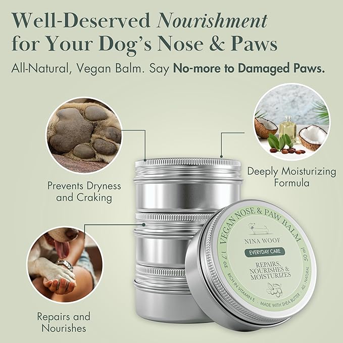 Nina Woof All-Natural Dog Paw & Nose Balm – Vegan Dog Grooming Supplies | Dog Paw Moisturizer & Nose Butter for Dogs | Safe Snout Soother for Dry Nose & Cracked Paws