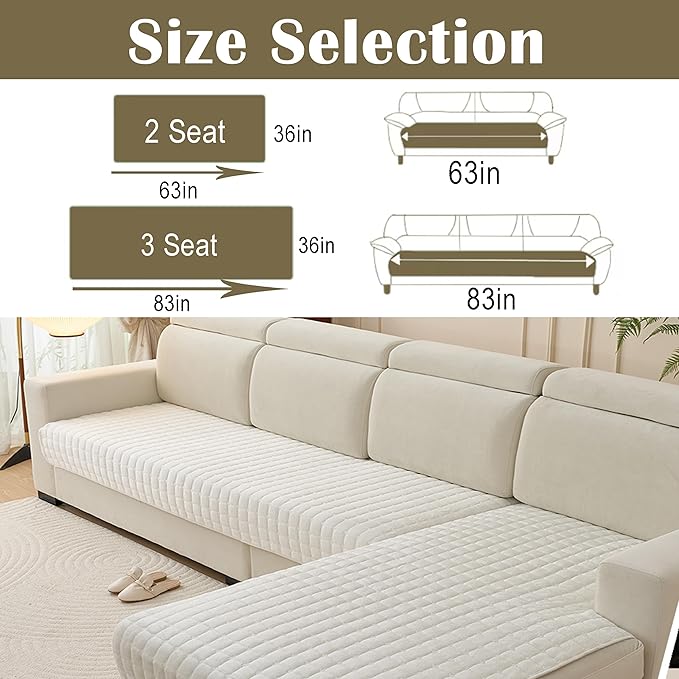 KaviKon Couch Cover Pack of 2, L Shaped Sectional Sofa Covers Washable, Velvet Fuzzy Sofa Slipcovers for 3 Cushion Couch cover, Non-Slip Furniture Protector for Dog Pet White, 36x63+36x83 Inch (2 Pcs)