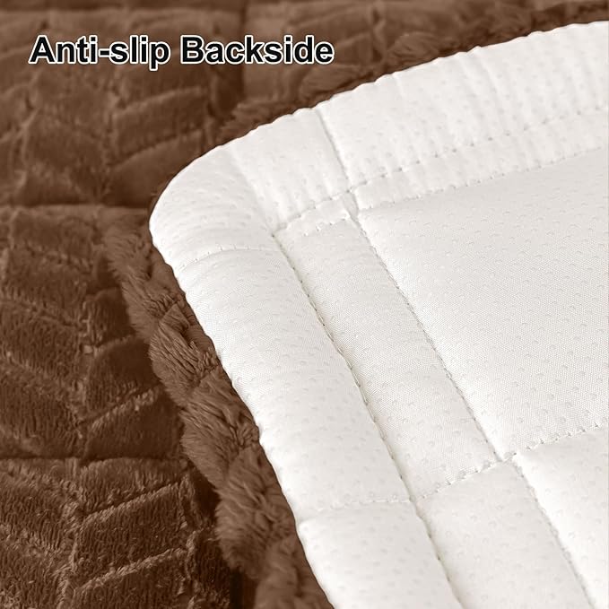 Smiry Non Slip Couch Covers for Dogs, Fuzzy Pet Couch Covers for 3 Cushion Sofa Pet Friendly, Soft Sofa Slipcovers Cushion Furniture Protector Washable (Brown, 35.4" x 88")