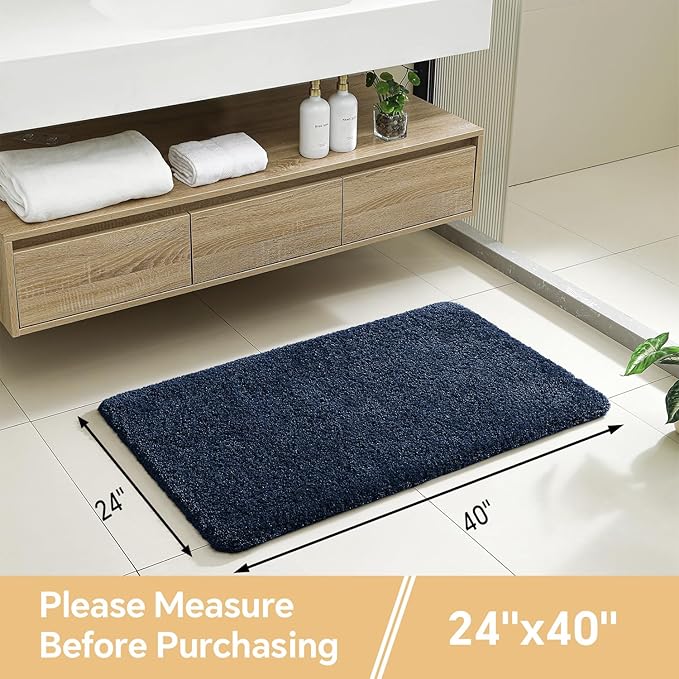 Navy Blue Bathroom Rugs 24"x40" – Large Plush Microfiber Bath Mat, Soft Non Slip Floor Mat, Absorbent and Washable Rug – Perfect for Bathroom or Bedroom Use