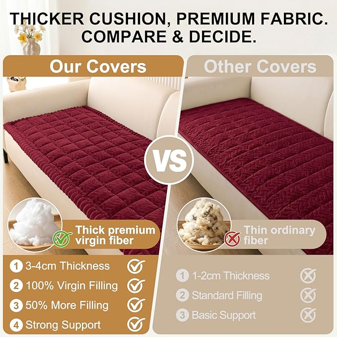Smiry Non Slip Couch Covers for Dogs, Fuzzy Pet Couch Covers for 2-3 Cushion Sofa Pet Friendly, Soft Sofa Slipcovers Cushion Furniture Protector Washable (Red, 43" x 63")