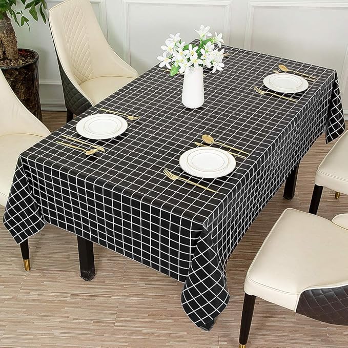 Romanstile Rectangle Vinyl Tablecloth, 100% Waterproof Oil-Proof Checkered Plastic Table Cloth, Heavy Duty Wipeable Table Covers for Dining, Camping, Picnic, Outdoor - 54 x 78 Inch, Black
