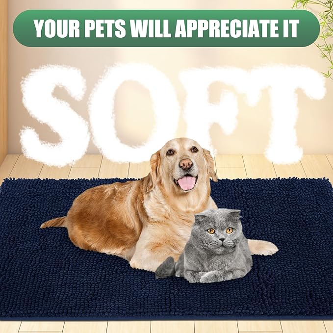 IM HOME Chenille Absorbent Outdoor Doormat 71" x 25", Washable Muddy Door Mats for Dog Non Slip Heavy Indoor Doormat Soft Front Inside Doormats for Entryway, Mud Dog Paws, Patio Navy Blue