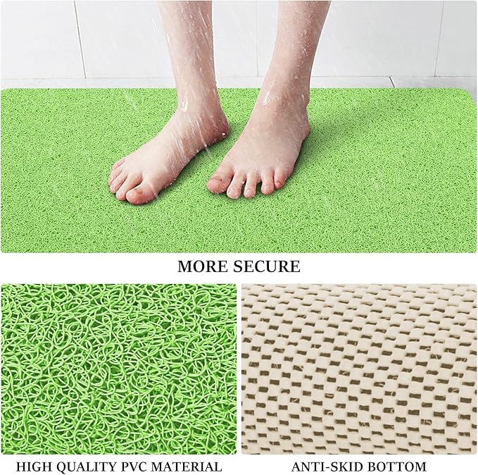 LuxStep Shower Mat Bathtub Mat,47x16 inch, Non-Slip Bath Mat with Drain, Quick Drying PVC Loofah Bathmat for Tub,Shower,Bathroom (Grass Green)