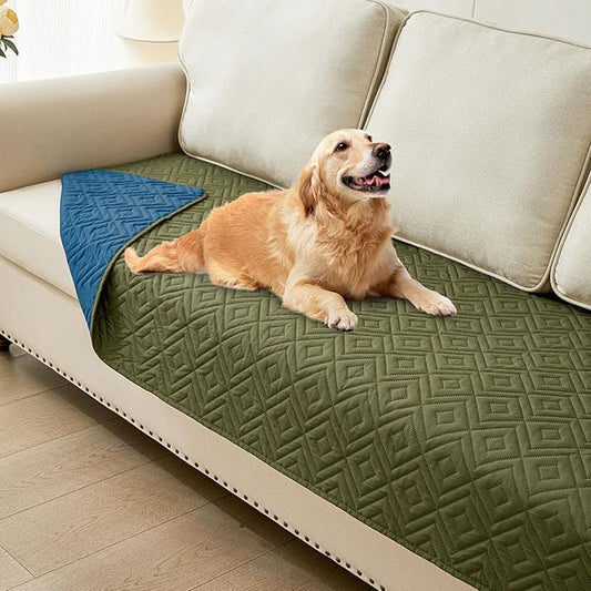 hyha Waterproof Dog Blanket, Soft Pet Bed Blankets, Waterproof Sofa Couch Cover for Dogs Washable, Reversible Pet Couch Covers for Sofa Furniture (30x70 Inch, Green/Navy Blue)