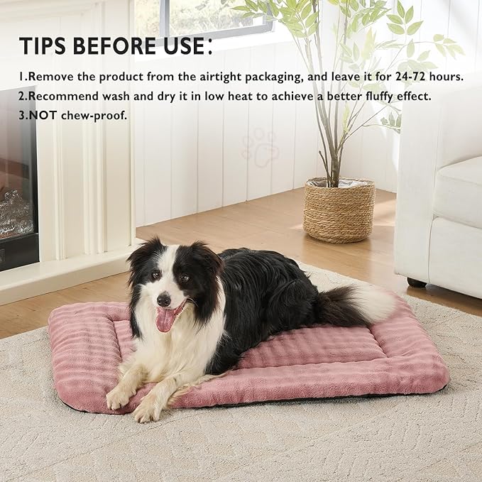 Dog Bed Mat Crate Pad for Large Dogs, Washable Soft Pet Sleeping Mat Kennel Pad with 3D Bubble Pattern, Dusty Pink, 36"x 23"