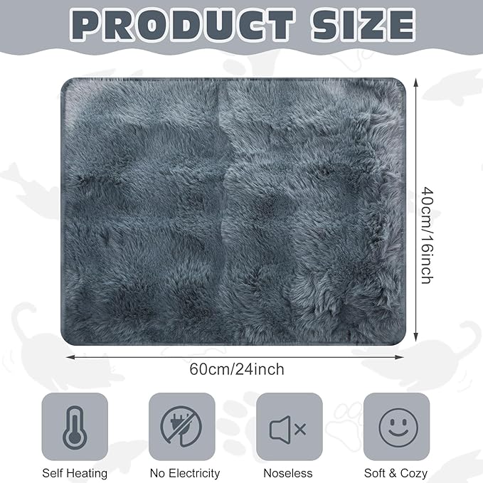 3 Pack Dark Gray Self Warming Cat Bed Indoor 16''x24'' Self Heating Cat Mat Ultra Soft Thermal Kitten Bed Heated Pet Dog Pad Washable Removable for Outdoor Use Non Slip Reflect Body Heat