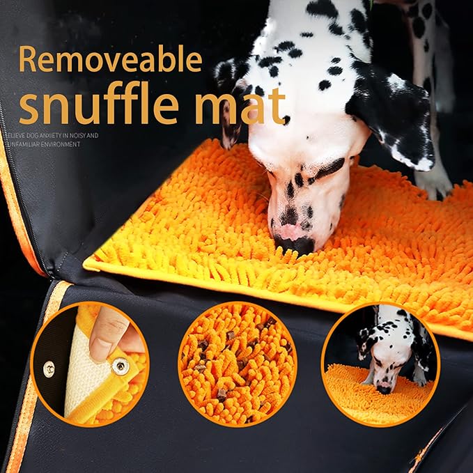 FAN WU Dog Car Seat Cover with Sniffle Mat – Anxiety Relief & Waterproof Protection for Dogs, Travel Hammock with Safety Belt & Removable Sniffing Pad (for Large Dogs)