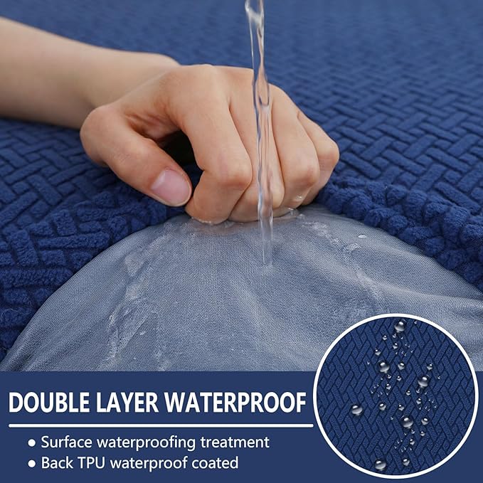 hyha Waterproof Couch Cushion Covers, Wear Resistant Couch Cover, Anti Slip Sofa Slipcovers Washable, Soft Thick Jacquard Furniture Protector for Pets Dog (1 Piece for Large, Navy)