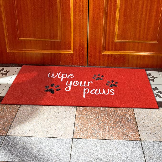 Welcome Door Mats for Home Entrance Funny Doo rmats Wipe Your Paws Mat Welcome Mats for Front Door Non Slip Rubber Mat for Dog Doormat 18X47'' Red