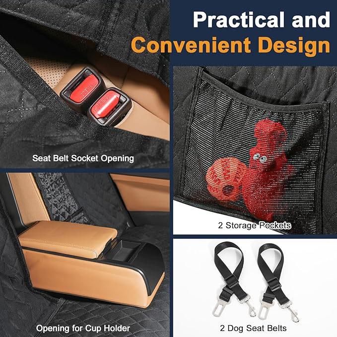 Dog Car Seat Cover, 2025 Upgraded Back Seat Pet Cover for Dogs, Waterproof & Non-Slip Car Seat Protector for SUVs Trucks Vehicles Cars, Black