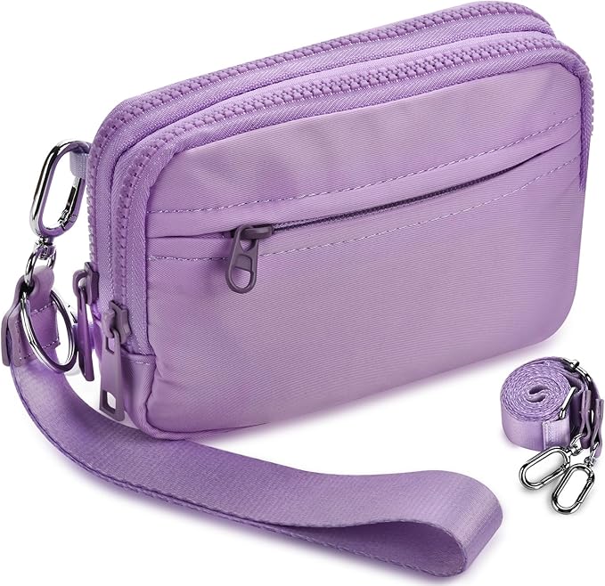 Small Nylon Crossbody Bags For Women,Wristlet Wallets With Phone Organizer, 2 In 1 iris Wallet, Zip Around Wallets (Light Purple)