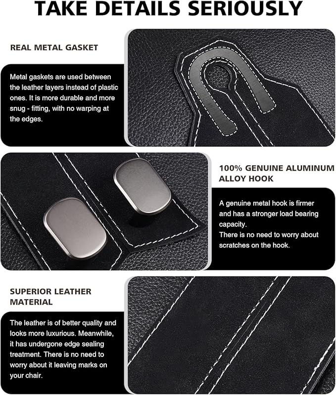 Purse Hook for Car, Car Hooks for Headrest Car Seat Hooks Purse Hanger for Car 100% Metal & Premium Leather 2025 Latest Car Organization Accessories for Bags, Purses, Phones etc (Black 2Pcs)