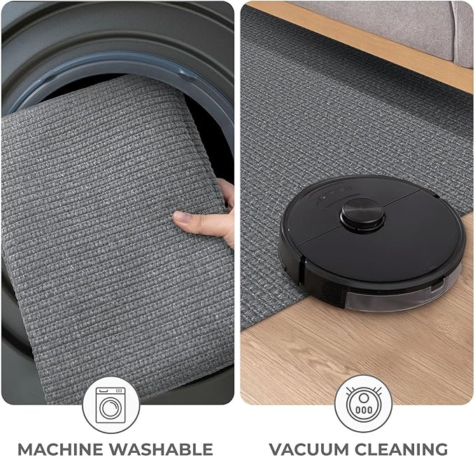 KOZYFLY Washable Area Rug for Living Room 6x9 Ft Non Slip Rubber Backed Bedroom Rug Braided Cotton Dining Room Rug, Large Floor Carpet for Living Room Dining Room, Grey