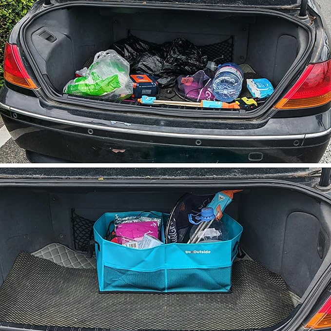Collapsible Waterproof Car Trunk Organizer, Soft PVC Storage Bin with Rugged PVC-Coated Fabric for SUV & Truck (Aqua Blue, REG)