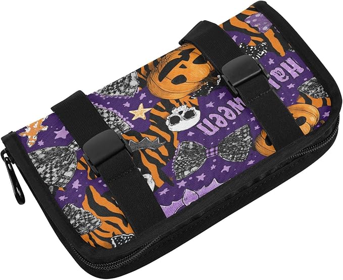 Car Tissue Holder Car Napkin Holder Car Tissue Box Dispenser Storage Case Sun Visor Mask Holder with Adjustable Straps Reusable Refillable Halloween Tiger Stripe Purple Orange