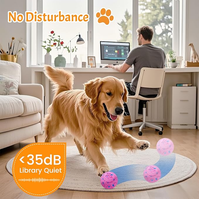 Dog Balls: Interactive Dog Ball, Self-Moving Dog Toy with Auto-Rolling & Bouncing, E-TPU Material, IP54 Waterproof, Motion-Activated, for Small/Medium/Large Dogs (Pink)
