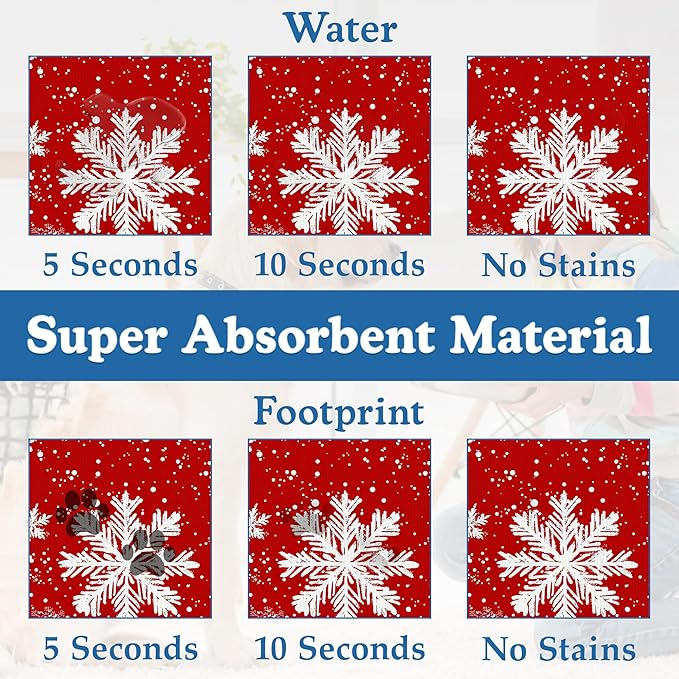 Chirtsmas Snow Flower Pet Food Mat for Cats and Dogs–Absorbent Quick Dry Feeding Placemat, Non Slip Rubber Base, Waterproof Bowl Mat for Indoor Use, Pet Supplies 12"x20"