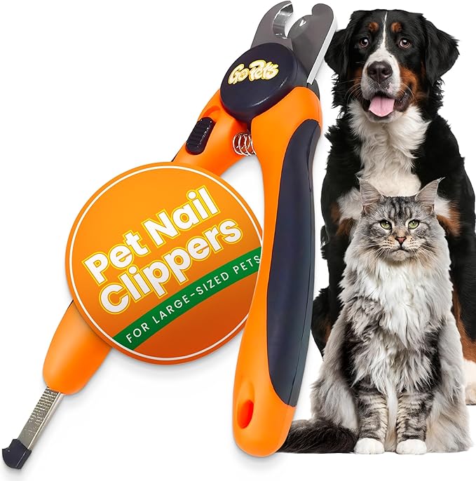 GoPets Dog Nail Clippers, Professional Pet Nail Trimmer for Large Dogs and Cats with Quick Sensor Safety Guard, Heavy Duty Stainless Steel Blades, Non-Slip Handle, Built-in File for Safe Grooming
