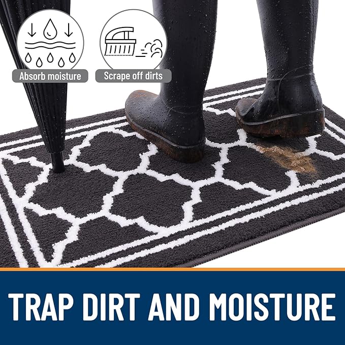 Buganda Large Indoor Door Mat, Dirt-Resistant and Absorbent Doormat, Anti-Slip, Low Profile Floor Mats for Inside Entryway, Front, and Back Door Entrance (71x47 Inches, Dark Grey)