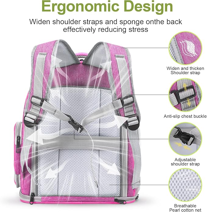 Cawypety Expandable Cat Backpack,Cat Bubble Backpack Carrier for Carrying Cats, Pets and Small Dogs,Airline-Approved,Designed for Travel, Hiking, Walking,Car （Pink