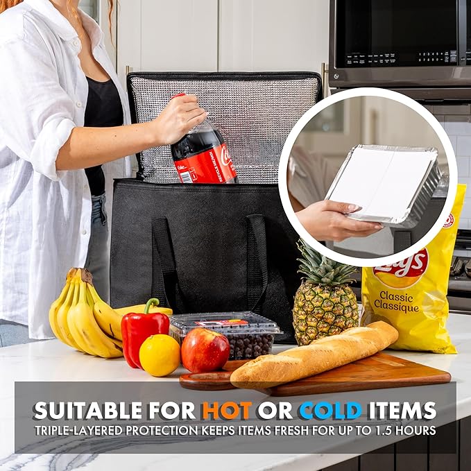 Carrywell Insulated Reusable Grocery Bags 2-Pack, Catering and Delivery Bag For Hot and Cold Food, Collapsible Thermal Tote For Doordash, Not-Made In China