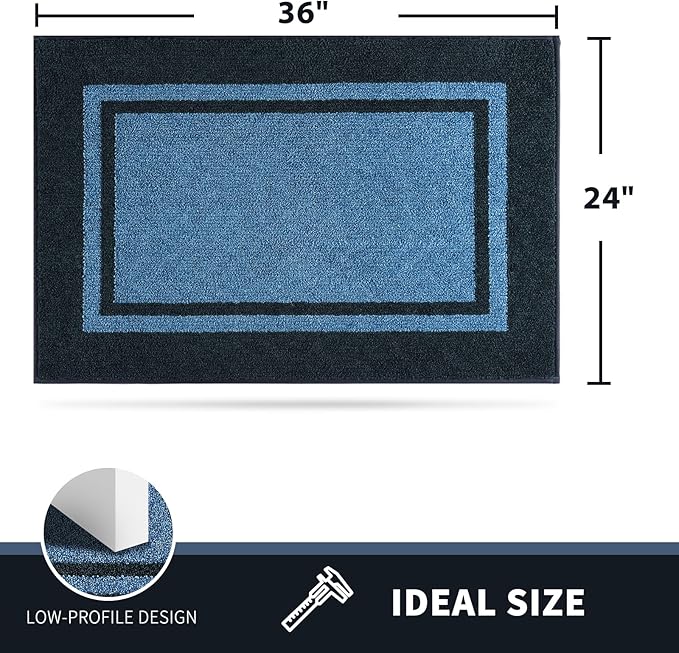 PURRUGS Dirt Trapping Door Mat 24" x 36", Non-Slip Machine Washable Entryway Rug, Entrance Mat, Indoor Front Door Mat, Super Absorbent Entry Rug for Muddy Shoes & Paws, Light Blue & Navy