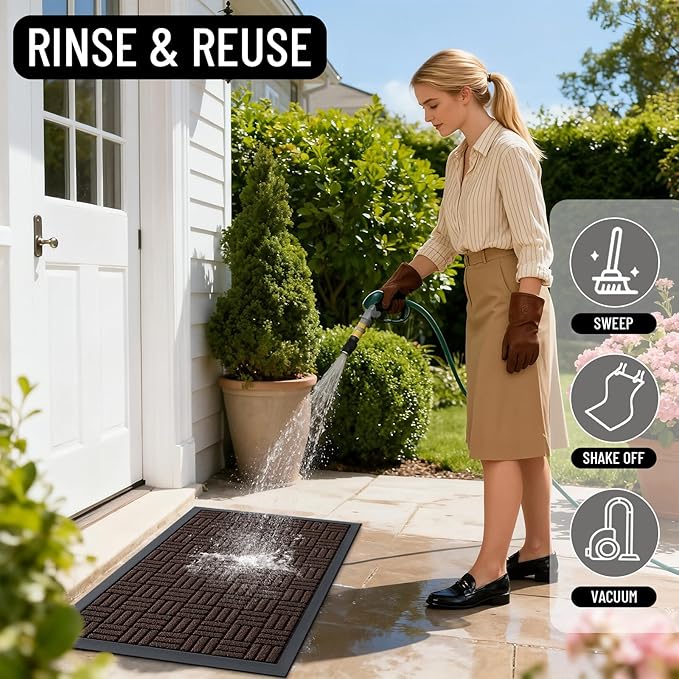 OLANLY Front Door Mat Outside Entrance 47x23, Absorbent, Heavy Duty Sturdy Natural Rubber Doormat Indoor Outdoor, Stain and Fade Resistant, Non-Slip Backing Low Profile Floor Mat for Entryway, Brown