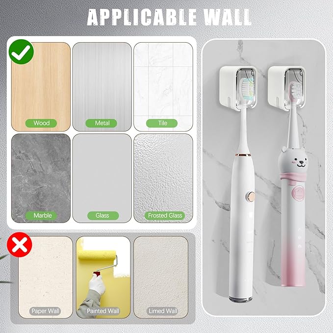 2 Pack Mini Toothbrush Holder Wall Mounted with Cover, Single Slot Toothbrush Storage Organizer for Shower, Compact Toothbrush Holders for Bathroom & Travel, Ideal for Family Tooth Brushes