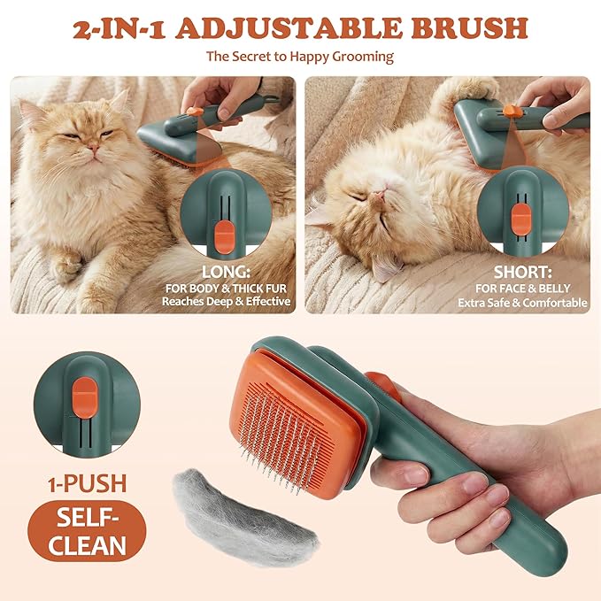 ZORPAWO Self Cleaning Slicker Brush - Skin Friendly Pet Shedding Brush for Dogs, Cats, Puppies, Long & Short Hair, Painless Deshedding & Massaging Tool(Green)