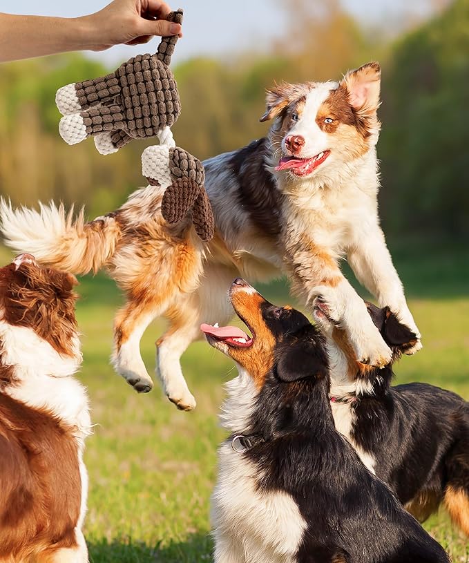 Squeaky Plush Dog Toys - Adorable Animal Designs with Soft Cotton Filling, Cute Stuffed Dog Chew Toys for Small, Medium Non-Aggressive Chewing Dogs Chewer (Brown Dog)