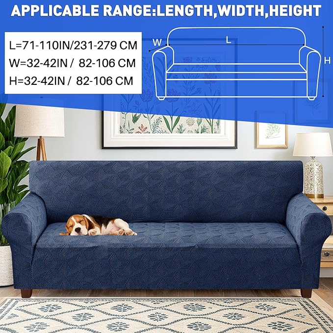YEMYHOM 1 Piece Stretch Oversized Couch Covers for 4 Seat, Jacquard Extra Large Sofa Cover with Non-Slip Elastic Bottom, Thickened Slipcover Furniture Protector for Dogs Pets (X-Large, Navy）