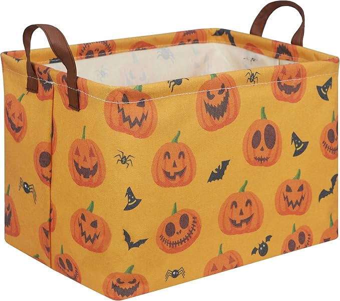 FXOCSHE Rectangular Halloween Basket,Trick or Treat Basket for Boys and Girls,Waterproof collapsible storage box,Halloween Decor,Gift box(Halloween pumpkin)