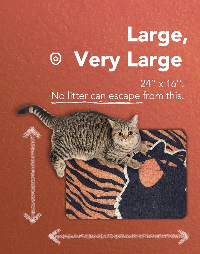 Lukamoo® Cute Cat Litter Mat (24’’x16’’), for Kitty Litter & Cat Litter Box, Independent Artist Designed (Roaring)