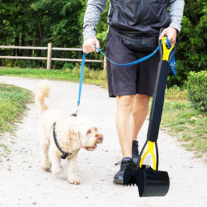 ienjoyed 32“ Tall Pooper Scooper, Large Pooper Scooper for Dogs Heavy Duty, Dog Pooper Scooper with Long Handle & High Strength Durable Spring, Foldable Dog Poop Pick Up, Yellow