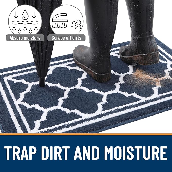 Buganda Indoor Door Mat, Dirt-Resistant and Absorbent Doormat, Anti-Slip, Low Profile Floor Mats for Inside Entryway, Front, and Back Door Entrance (48x32 Inches, Navy Blue)