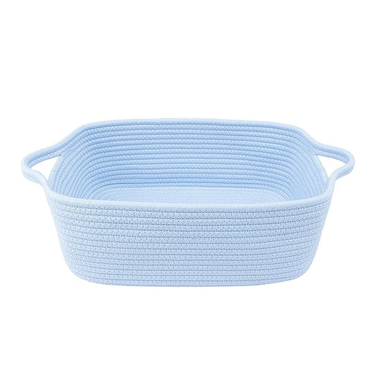 XUANGUO Woven Cotton Rope Storage Basket with Handles for Organizing Shelves Closet Small Cat Dog Pet Toy Baskets Box Bin Decorative Rectangle Baby Nursery Basket Gift Basket Empty blue