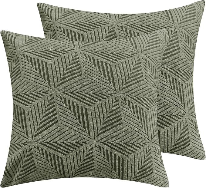 YEMYHOM Pack of 2 Throw Pillow Covers 18 x 18 Inch High Stretch Jacquard Pillowcase for Couch Sofa Living Room Home Decor, Army Green