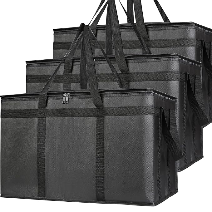 Bodaon 3-Pack Insulated Food Delivery Bag, XXXL Pizza Cooler Bags, Rideshare Delivery Bag, Thermal Cold/Hot Styrofoam Carrier for Catering/Shopping/Travel/Car, Warmer/Frozen