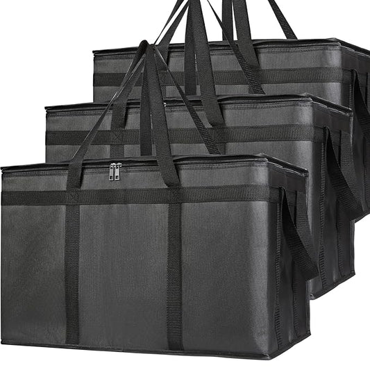 Bodaon 3-Pack Insulated Food Delivery Bag, XXXL Pizza Cooler Bags, Rideshare Delivery Bag, Thermal Cold/Hot Styrofoam Carrier for Catering/Shopping/Travel/Car, Warmer/Frozen
