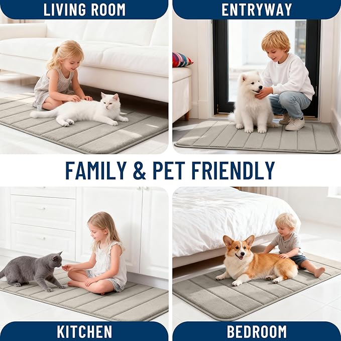 OLANLY Memory Foam Bath Mat 59x35, Super Soft Absorbent Bathroom Rugs, Quick Dry, Machine Washable Shower Floor Rugs, Bathmat Carpet, Bathroom Home Decor Accessories, Warm Taupe