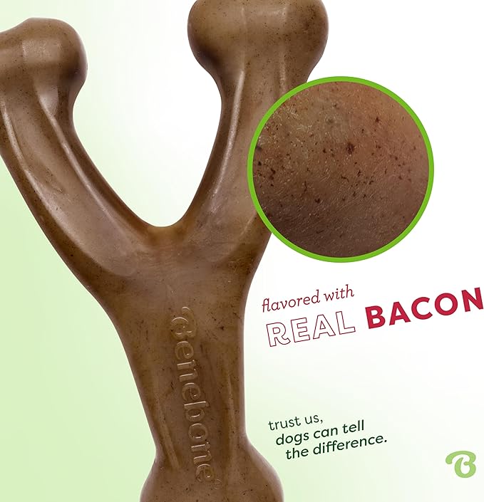 Benebone Wishbone Durable Dog Chew Toy for Aggressive Chewers, Made in USA, Large, Real Bacon Flavor