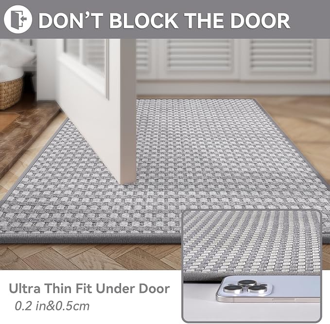 Non Slip Bath Mat Bathroom Rugs, Soft Braided Ultra Thin Bath Mats, Super Absorbent Quick Dry Bath Rug Shower Mat, Rubber Backing, Fit Under Door Bathroom Floor, Machine Washable, Gray 16" x 24"