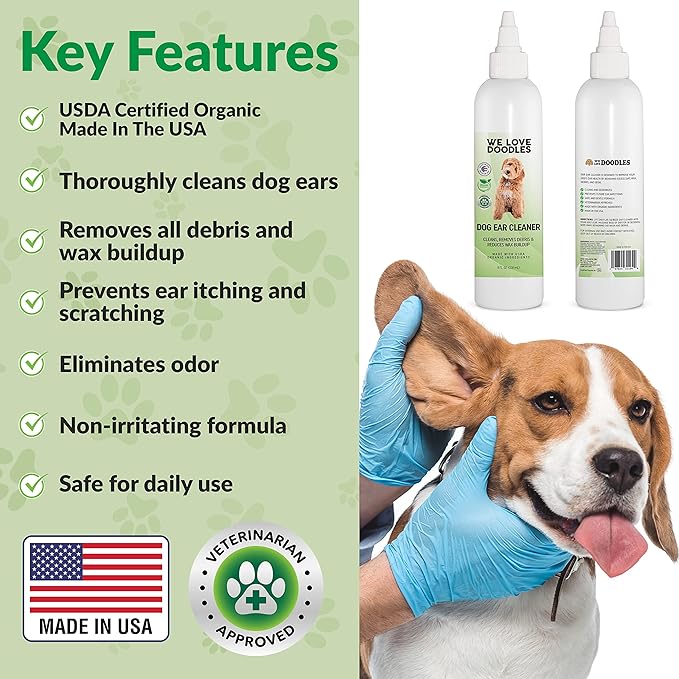 We Love Doodles Organic Dog Ear Cleaner & Dog Cologne Lavender - Ear Wash for Dogs, Puppy Ear Cleanser, Clean Ear Drops, Deodorant for Smelly Dogs, Long Lasting After Bath, Odor Eliminator Spray