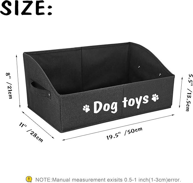 PET ARTIST Sturdy Collapsible Dog Organization and Storage Basket Accessible,Cute Dog Toy Storage with Handles,Dog Toy Box Bin Large for Chew Toys,Clothes,Squeak Toys,Black
