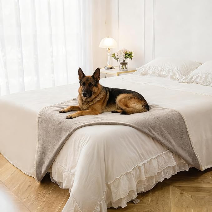 Waterproof Dog Blanket for Bed, Reversible Pet Couch Throw Blankets Leak Proof Sofa Protector for Furniture Machine Washable-82x120,Khaki+Beige