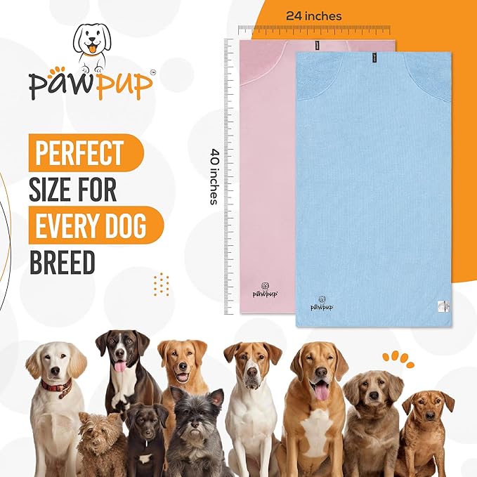 PAWPUP Dog Towels for Drying Dogs Super Absorbent Microfiber Pet Grooming Towel for Dogs, Cats and Other Pets (40 x 24 Inches, Pink and Blue)
