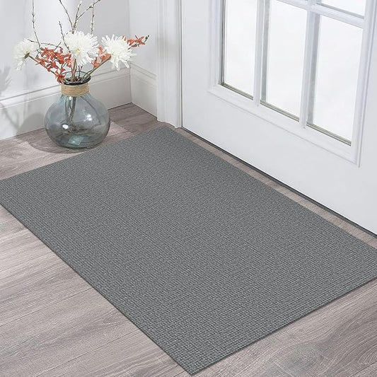 KOZYFLY Washable Area Rug 2x3 Ft Small Entryway Rug Indoor Door Mat Non Slip Front Door Rugs Indoor Braided Cotton Floor Carpet for Front Entrance Bathroom Kitchen Foyer, Grey